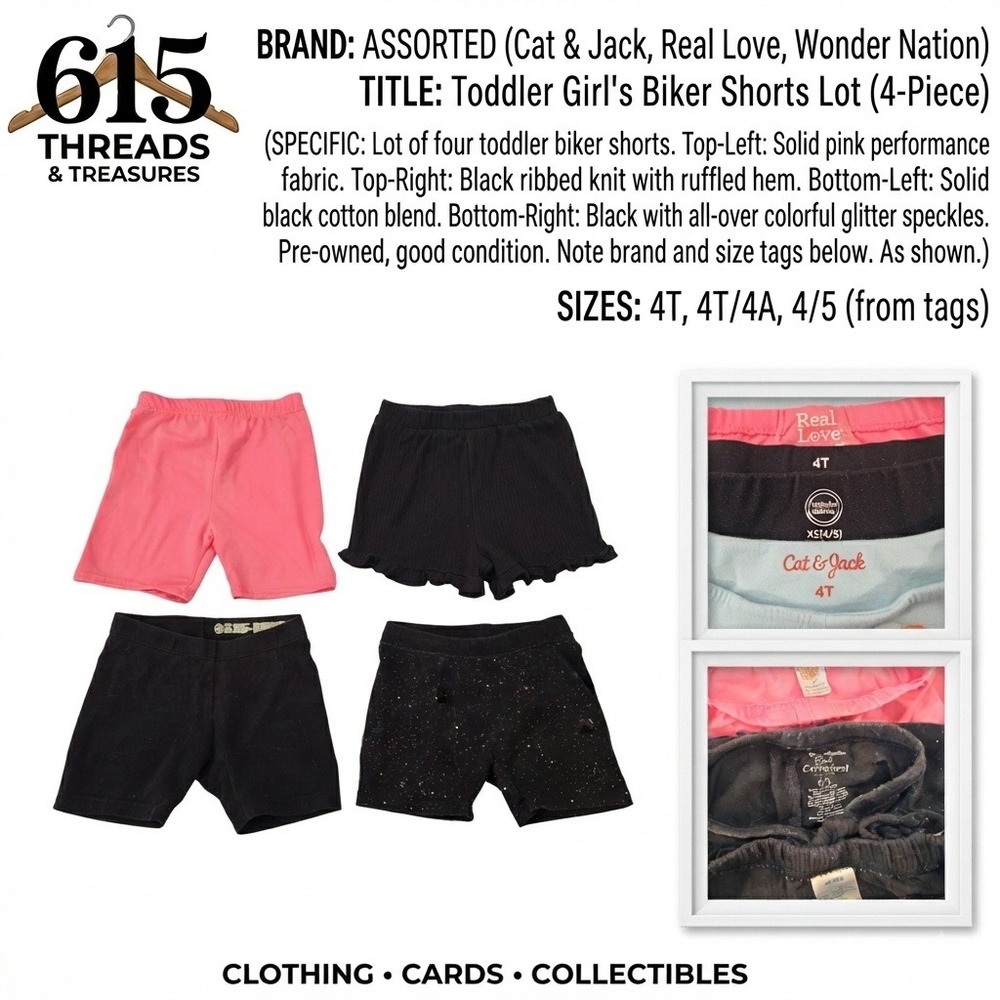 Toddler Girls Biker Shorts Lot 4pc Cat & Jack Wonder Nation 4T 4/5 Pink Black